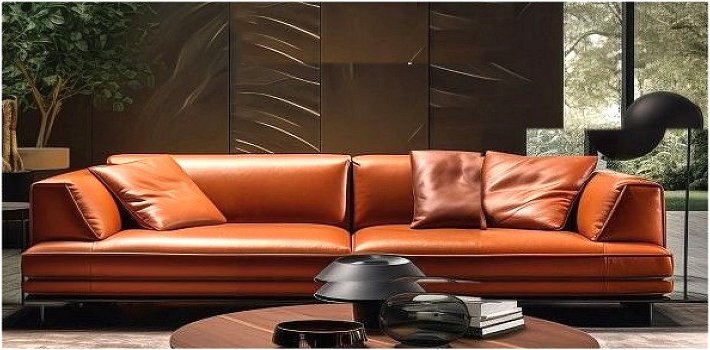 Divano design Marvel 255 cm in pelle primo fiore colore cuoio  