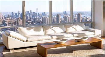 Divano 4 posti 300 cm con 1 braccio rettangolare e un braccio triangolare